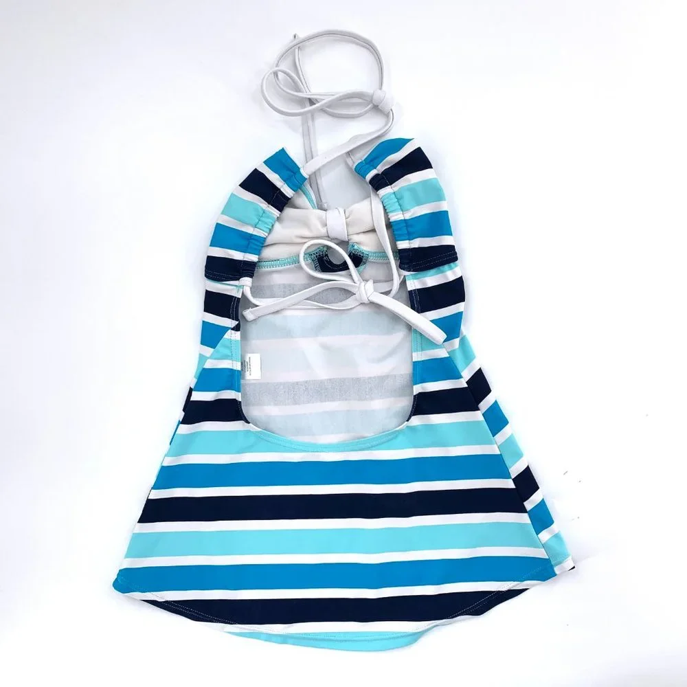 Hula Honey‎ Striped Swimsuit Tank Top Cute Swimwear Blue White Front Tie Medium
